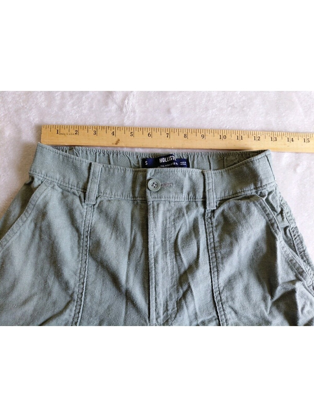 Hollister Womens Size Small Ultra High Rise Baggy Cargo Pants Linen Blend Green - Picture 7 of 9